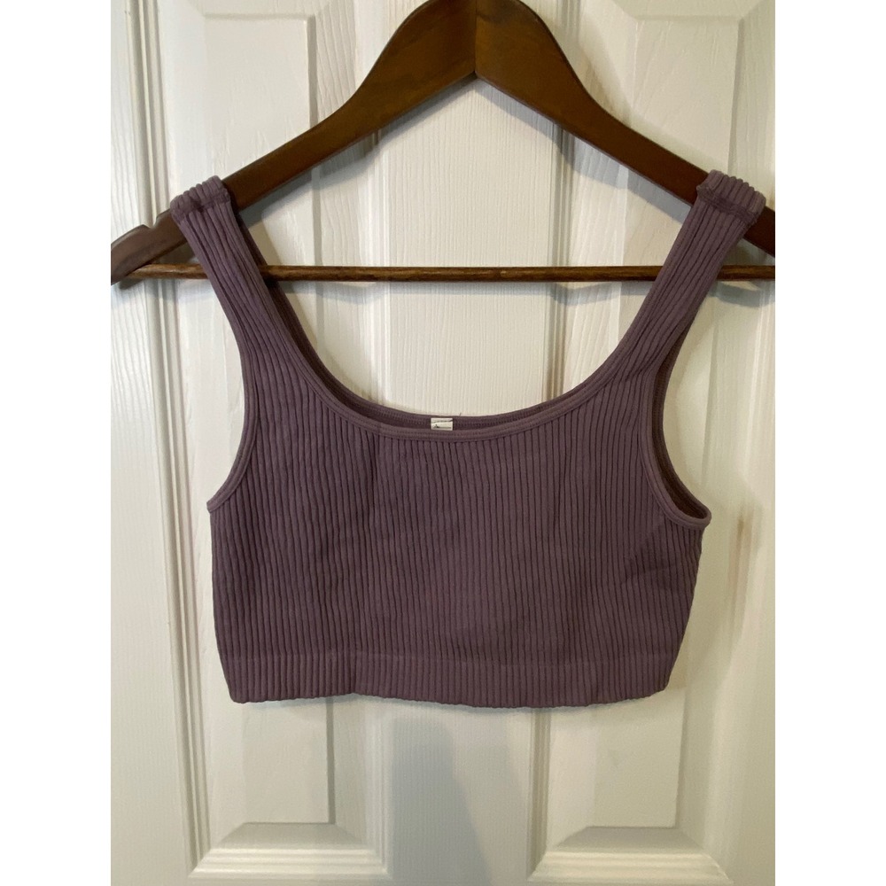 Aeropostale Womens Ribbed‎ Knit Crop Tank Top Purple Mauve Scoop Neck Medium